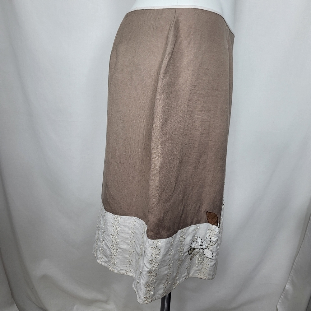 New York City Design Co Linen Blend SKIRT Womens Sz 20W Floral Beaded Embroidery - Picture 2 of 15